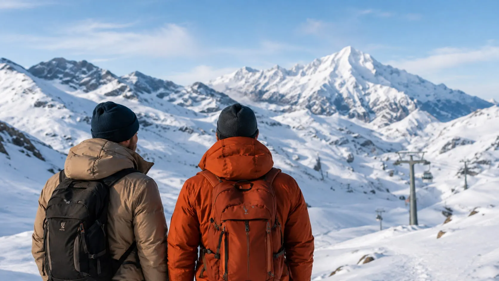 Travelers overlooking snowy Zermatt peaks on their first mountain day
