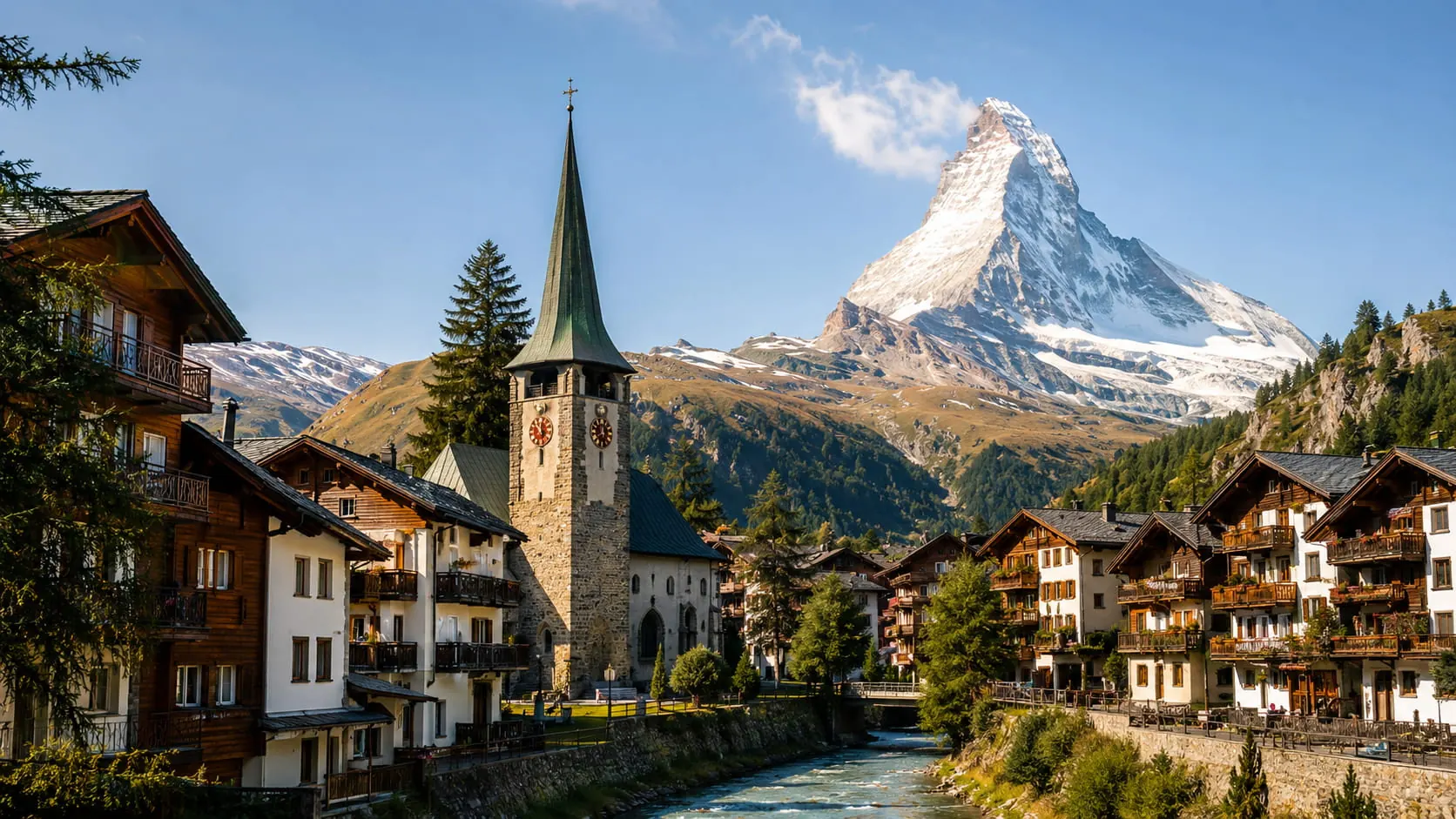 Zermatt village with the Matterhorn rising behind it